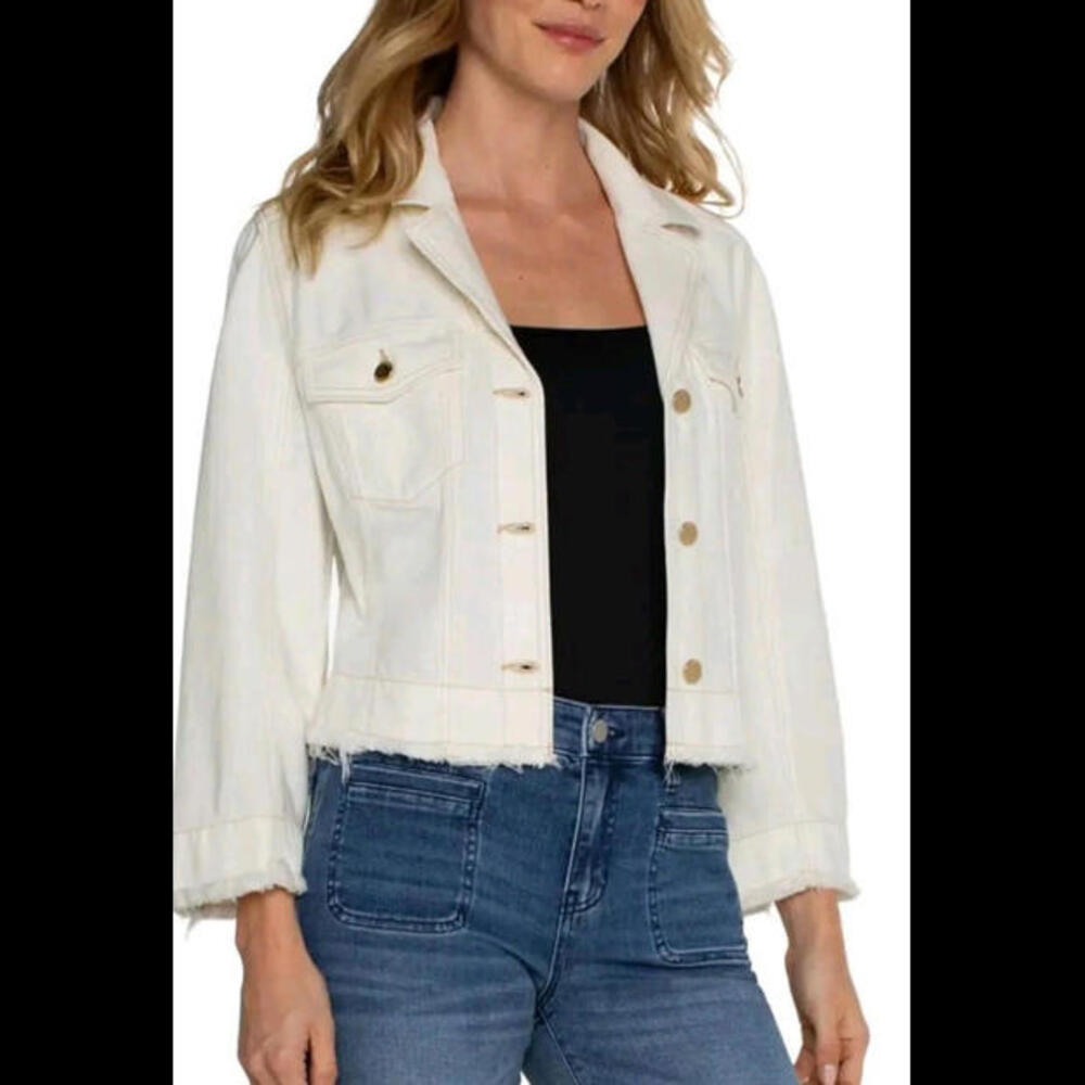 White Frayed Hem Jean Jacket - Women's Lightweight Denim Coat
